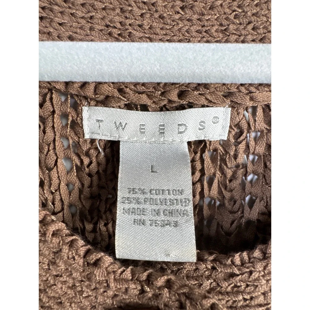 Tweeds Brown Crochet Knit Button Front Short Sleeve Top Women Size L - Picture 3 of 6